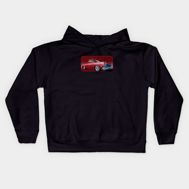 1980 Chevrolet C10 pickup in deep red Kids Hoodie by candcretro